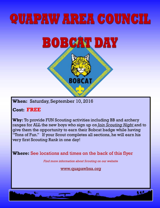 Pack 3055 Bobcat Day Information Saturday September 10